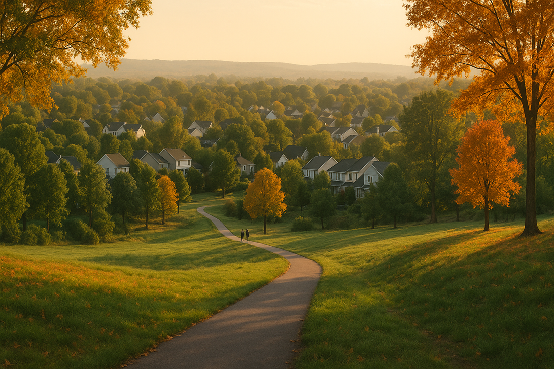 Peaceful wooded park trail in Fairfax County Virginia symbolizing mental health and community wellness resources