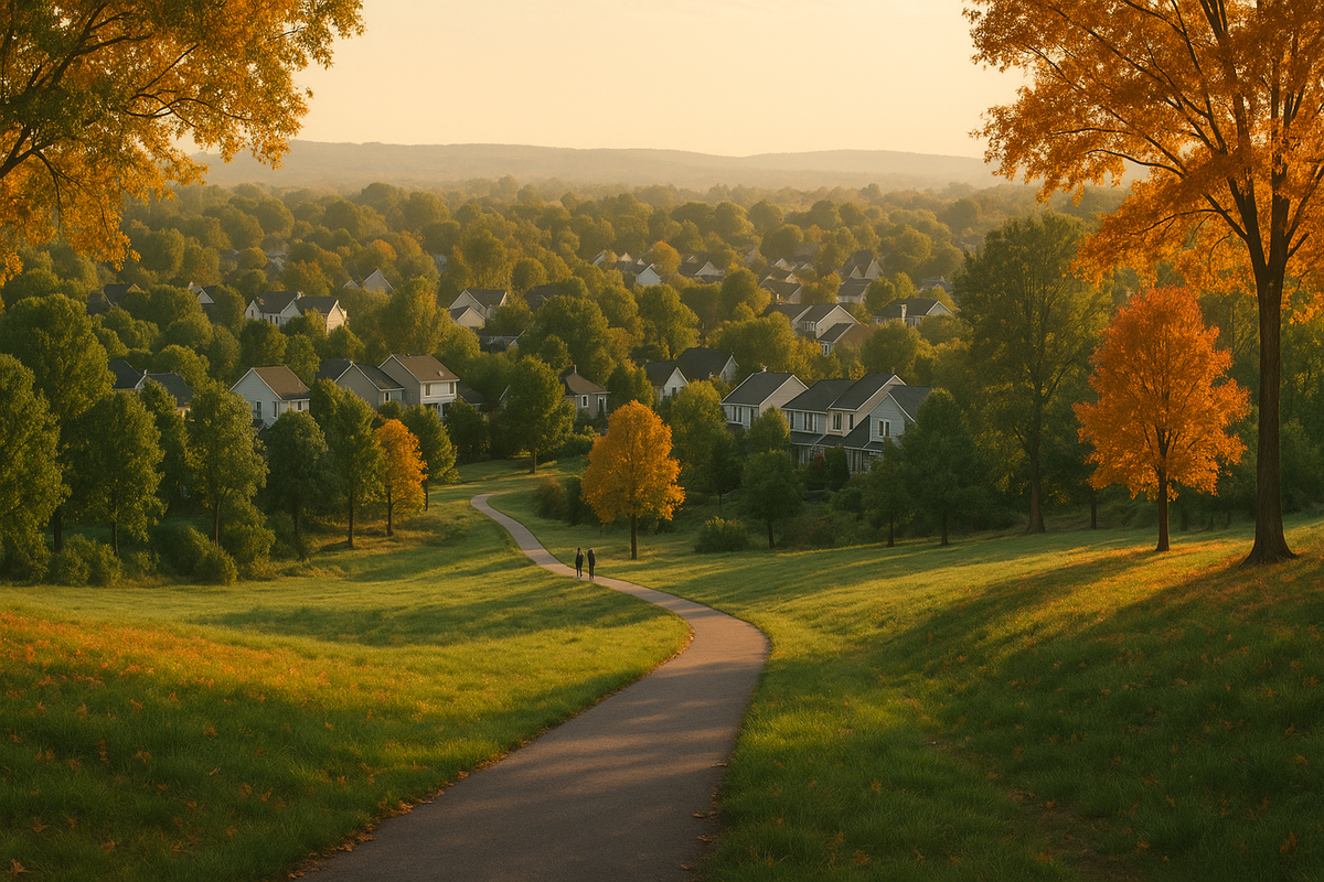 Peaceful wooded park trail in Fairfax County Virginia symbolizing mental health and community wellness resources