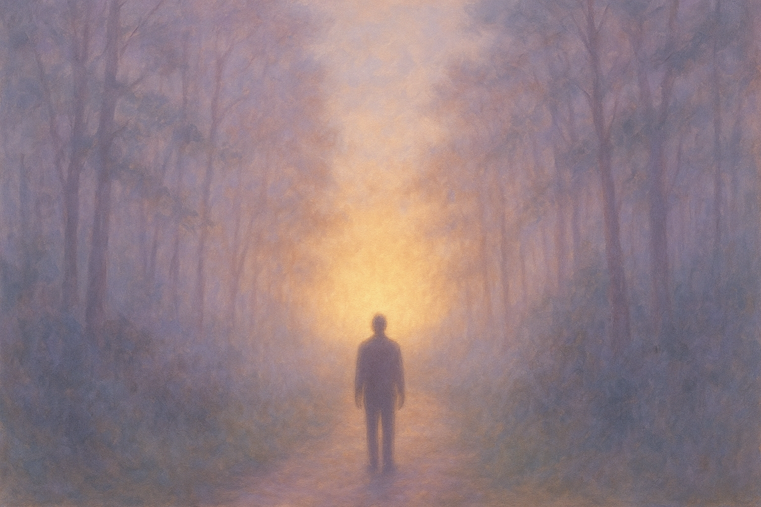 Person walking through misty path into sunlight symbolizing exposure therapy and overcoming fear and anxiety