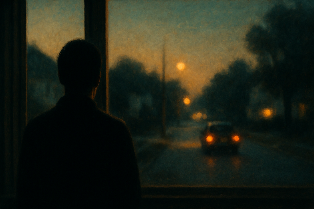 Adult separation anxiety disorder shown as lone silhouette watching a loved one leave at dusk