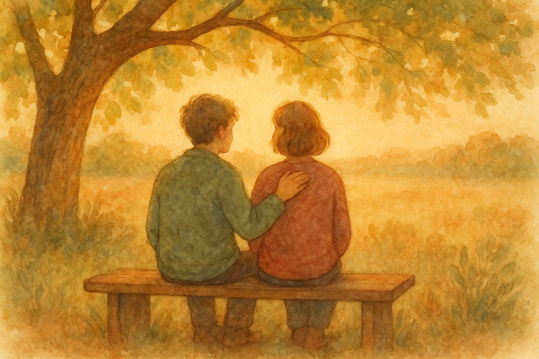 Two people sitting close on a bench, illustrating how to talk to a loved one about mental health with compassion