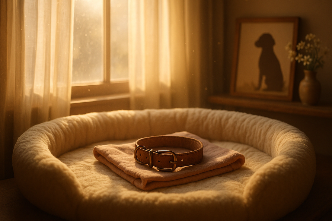 Empty pet bed in sunlight symbolizing pet loss grief and disenfranchised mourning at home