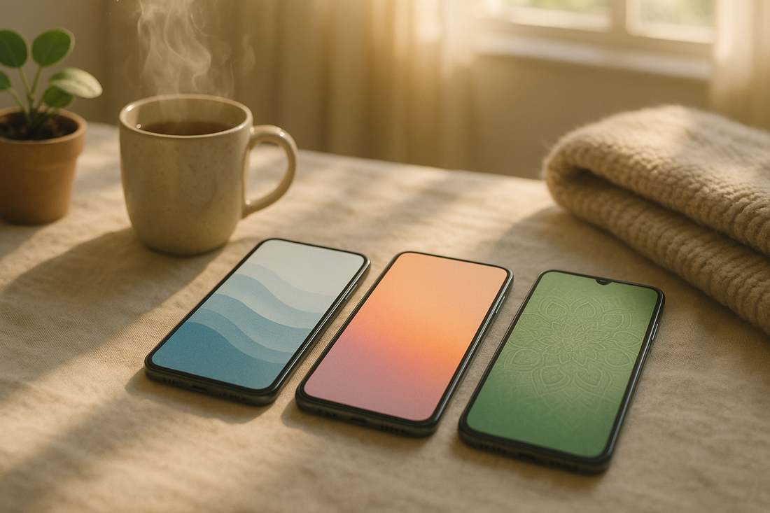 Three smartphones showing meditation app visuals for comparing the best meditation app for anxiety relief