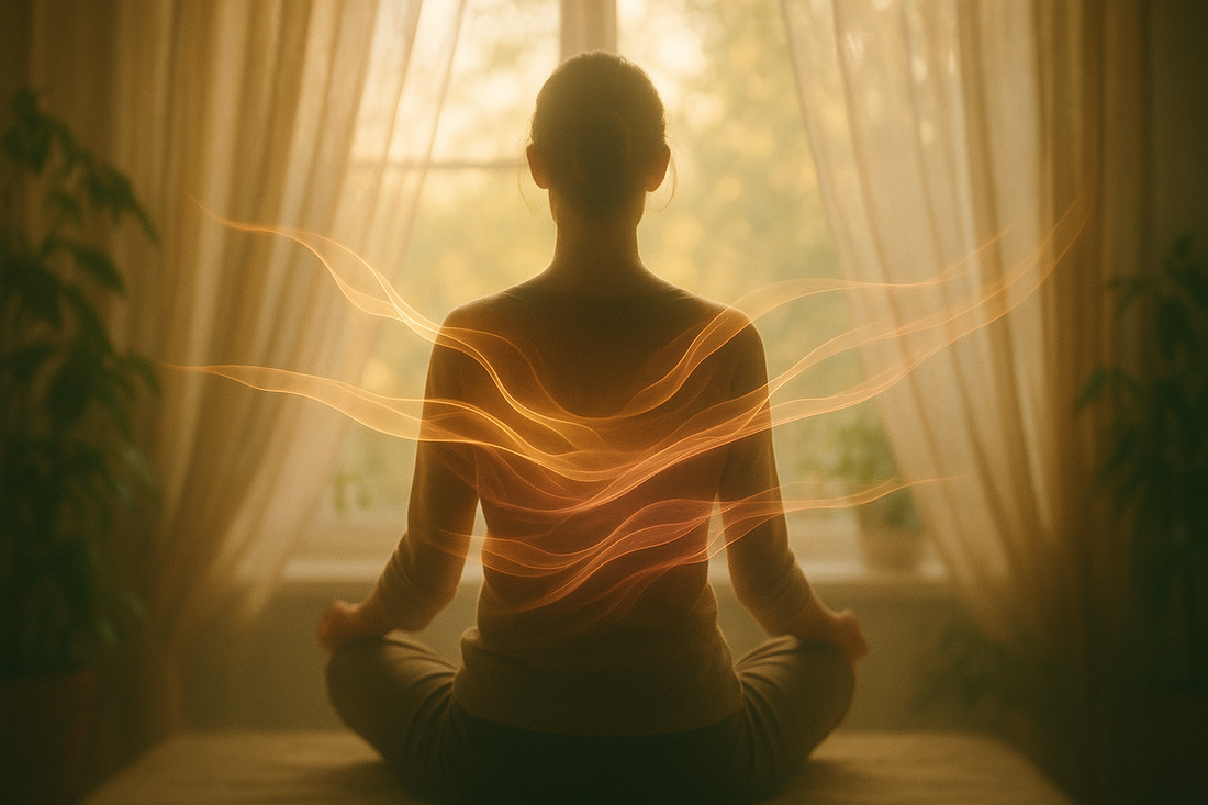 Person meditating in soft sunlight illustrating somatic experiencing therapy and trauma release in the body