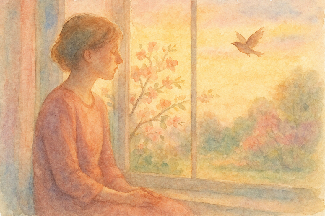 Person sitting calmly by sunlit window symbolizing recovery and healing from borderline personality disorder in soft watercolor