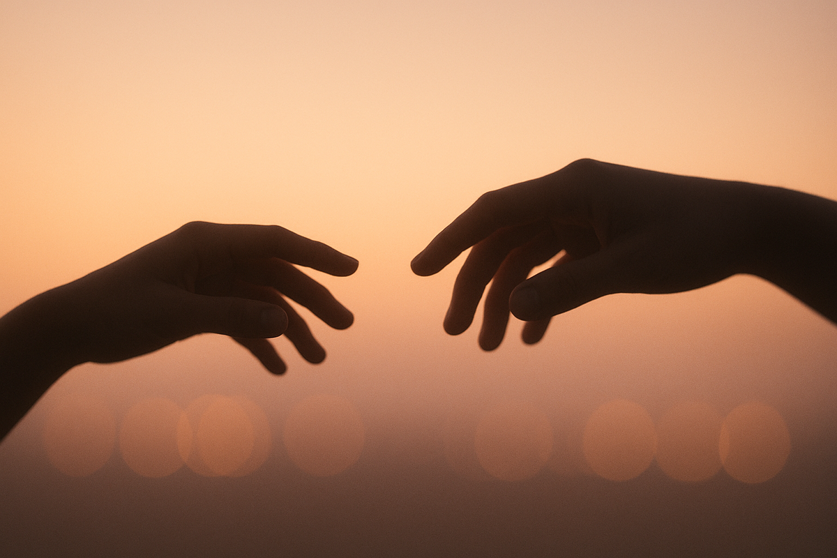 Two silhouetted hands reaching toward each other symbolizing antidepressants and sexual side effects communication