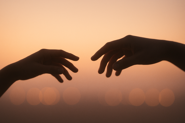 Two silhouetted hands reaching toward each other symbolizing antidepressants and sexual side effects communication