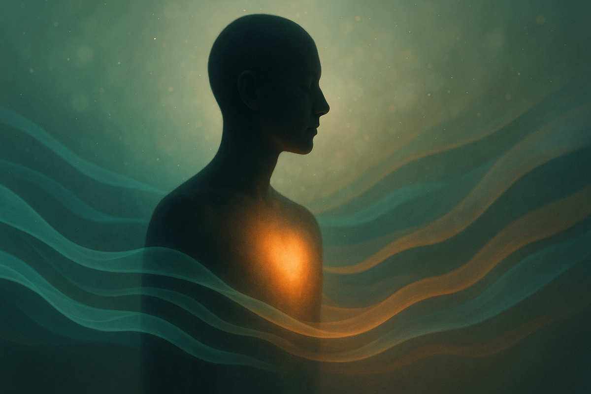 Silhouette with glowing chest showing calm heartbeat representing interoceptive exposure therapy for panic disorder relief
