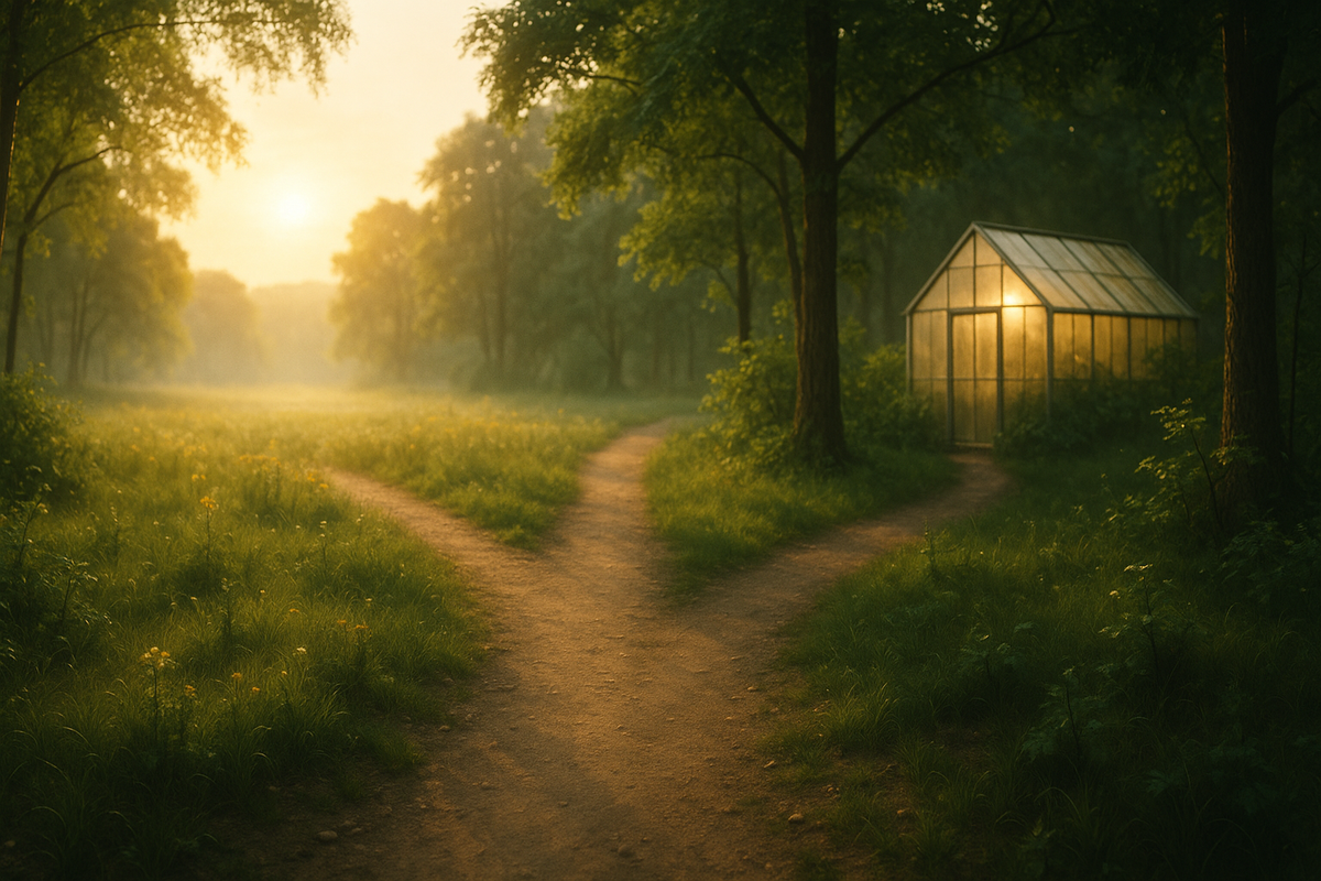 Forked forest path symbolizing behavioral activation vs antidepressants treatment choice for depression