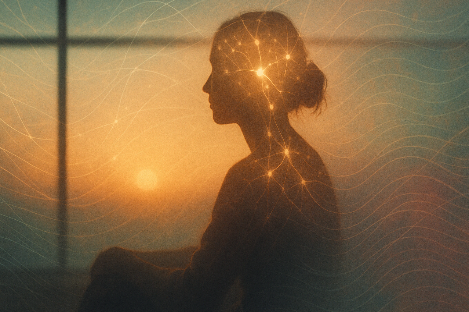 Person silhouette by window with neural pathway overlay representing chronic pain and mental health connection