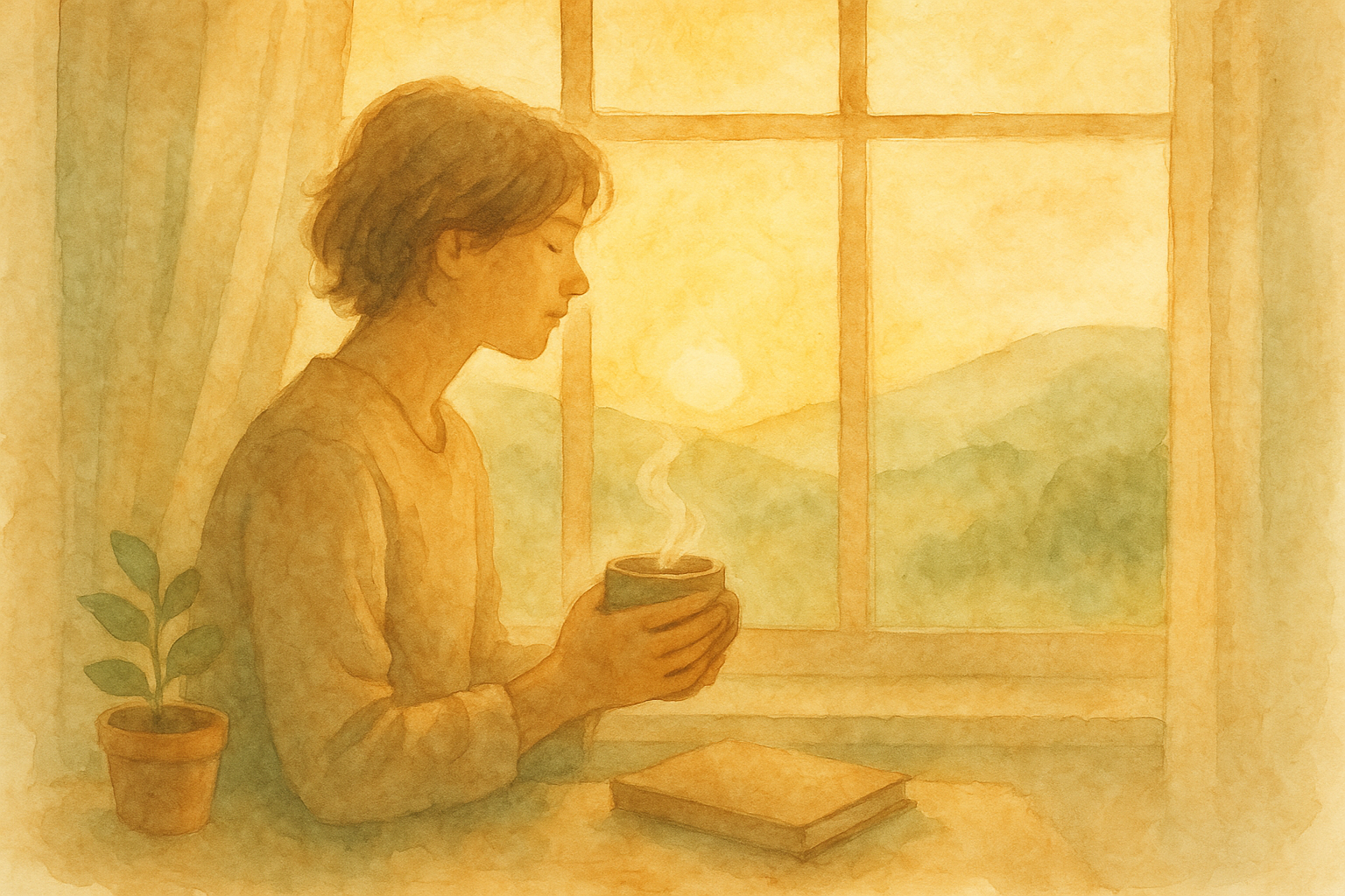 Person enjoying a peaceful screen-free morning by a window illustrating digital detox and mental health wellbeing