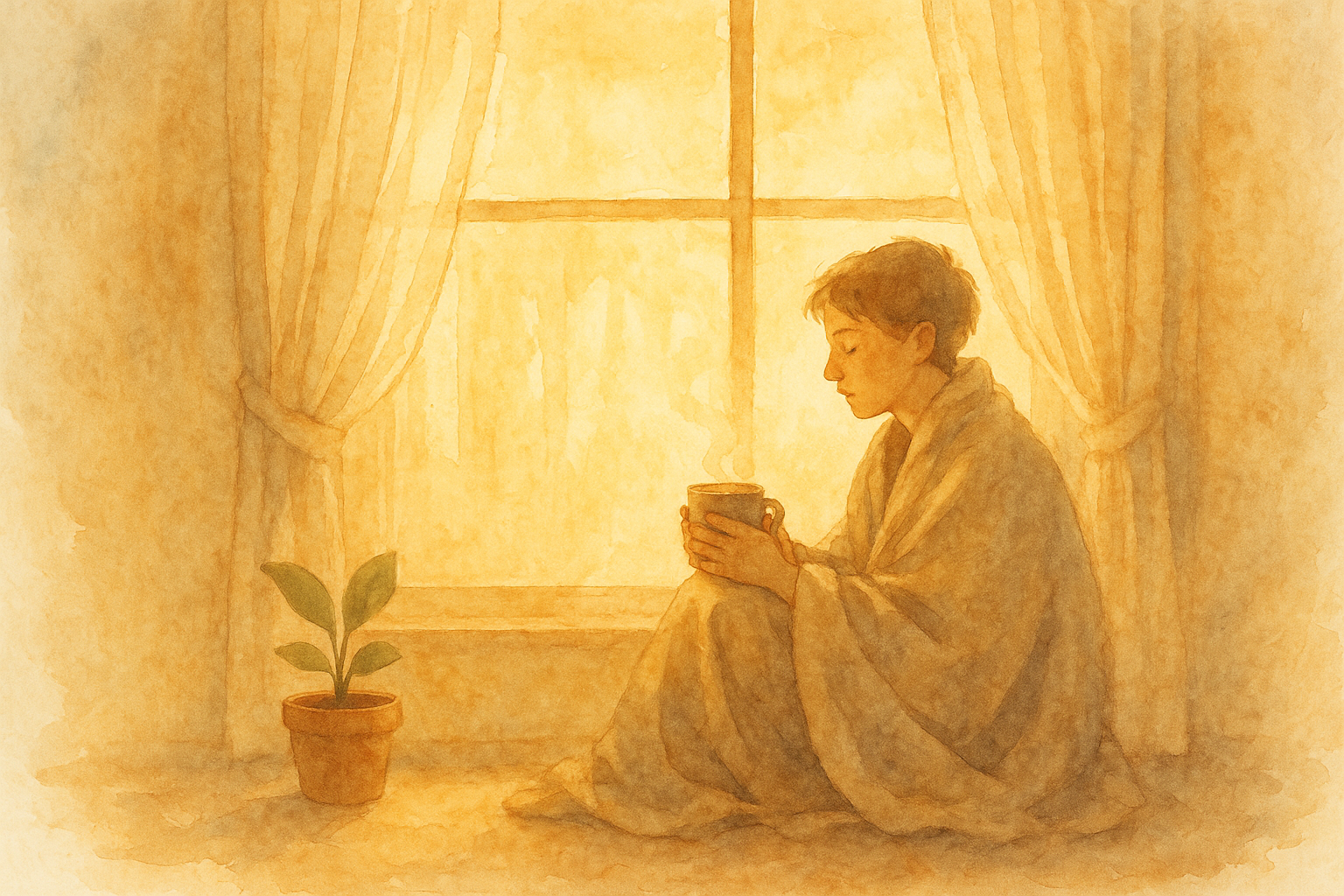 Person resting by sunlit window symbolizing coping with mental health and chronic illness through self-compassion and gentle rest