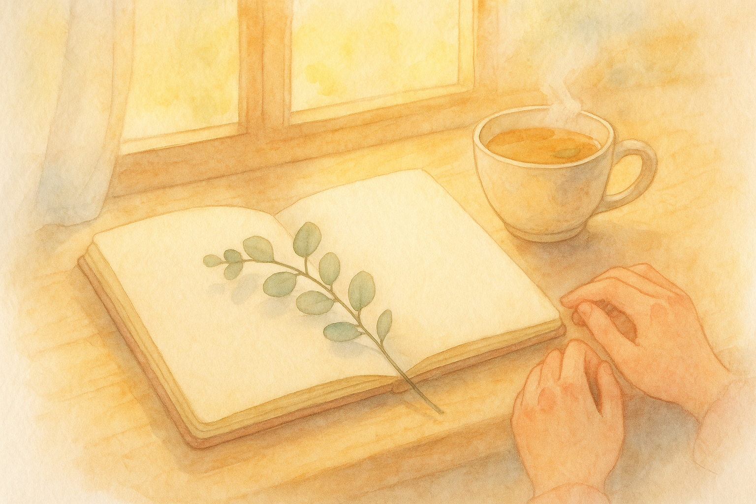 Open blank notebook in soft morning light symbolizing the mental health benefits of journaling as a calming reflective practice