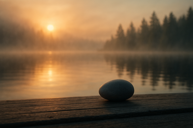 Sunrise over calm misty lake symbolizing serenity prayer and ACT acceptance of what cannot be changed