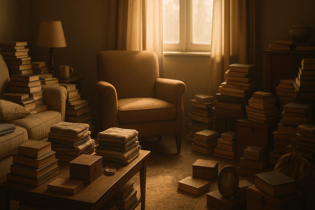 Cluttered living room illustrating the emotional psychology of hoarding disorder and recovery