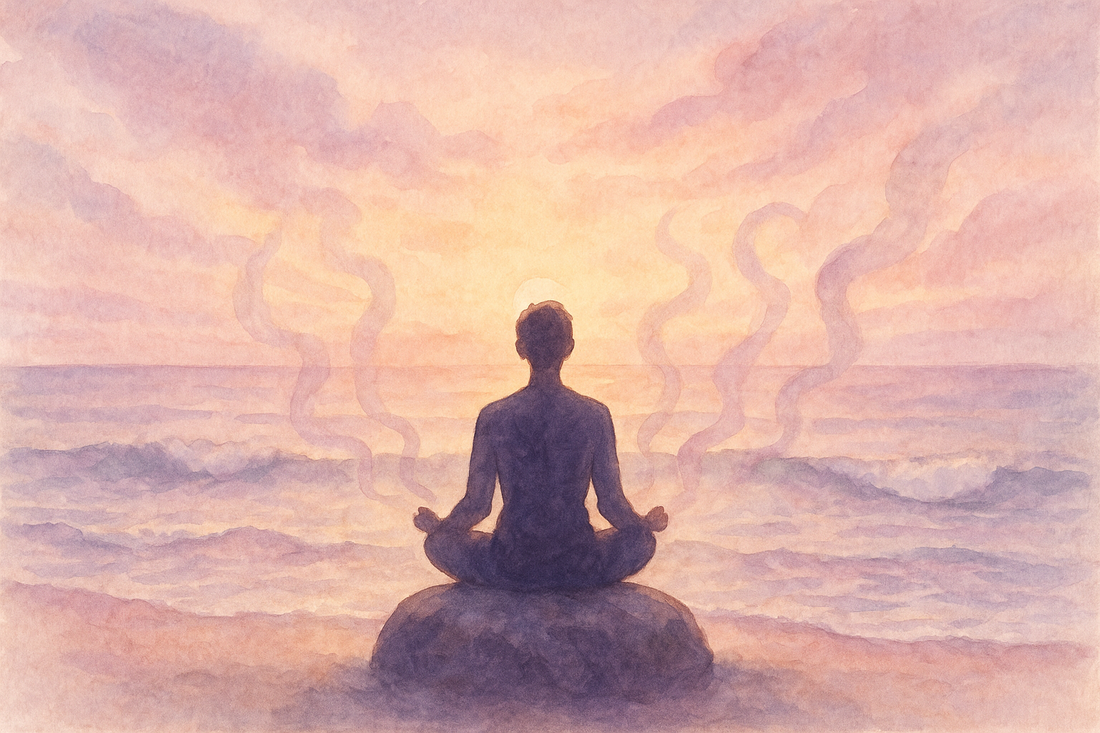 Person meditating by calm ocean at sunrise representing Dialectical Behavior Therapy skills for emotional regulation and inner peace