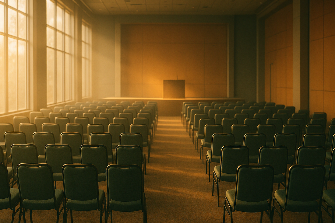 Sunlit modern conference hall symbolizing a decade of acceptance and commitment therapy research since 2015