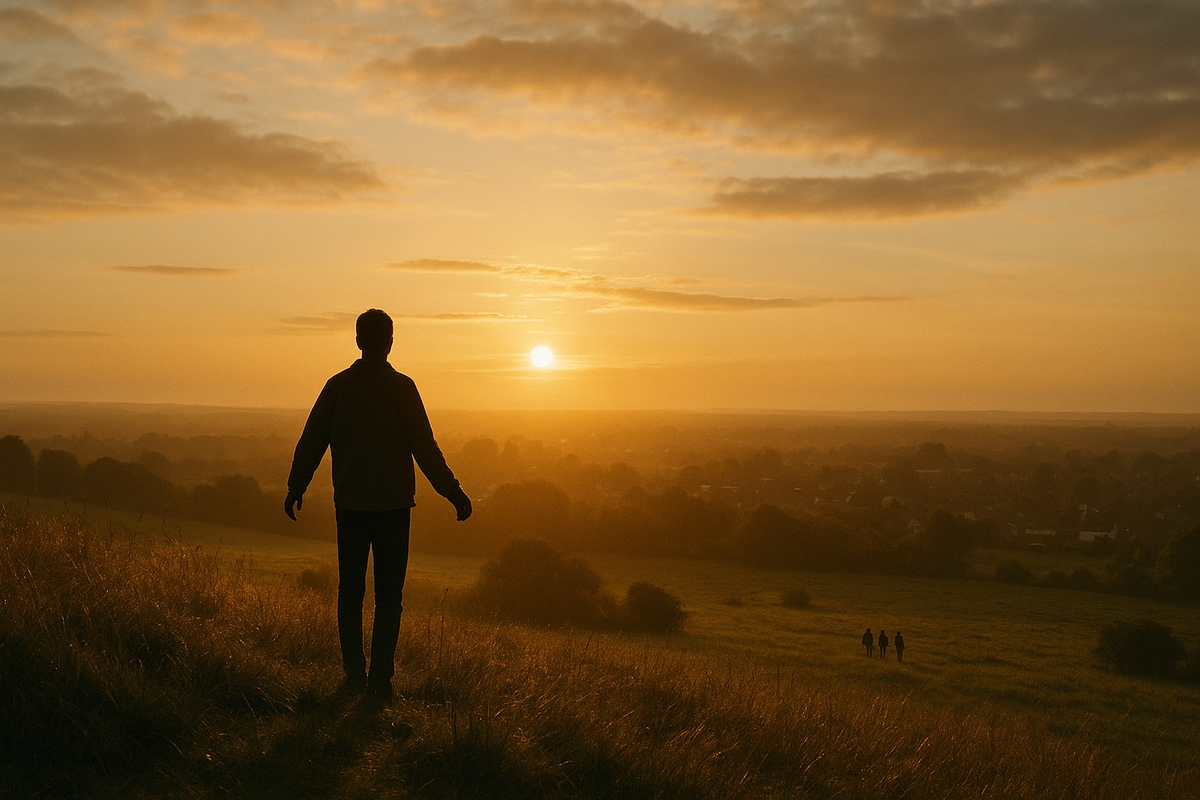 Person on hilltop at sunrise symbolizing why mental health and wellbeing is important for a flourishing life