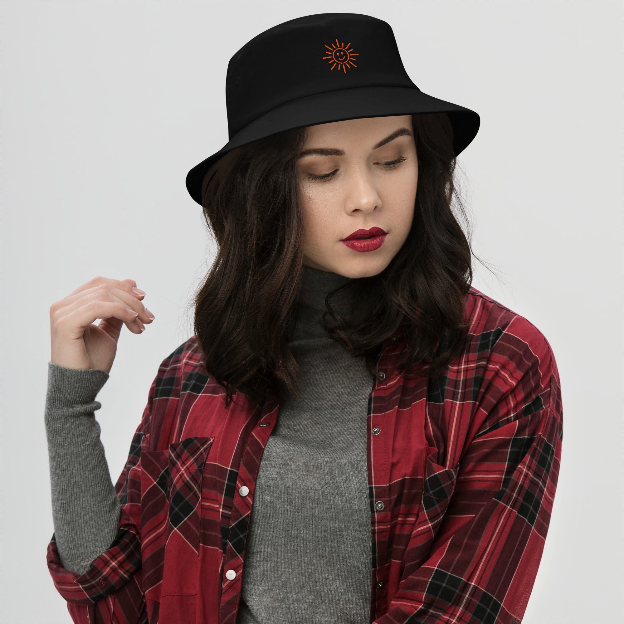 The Sunshine Project cotton bucket hat in black, front view