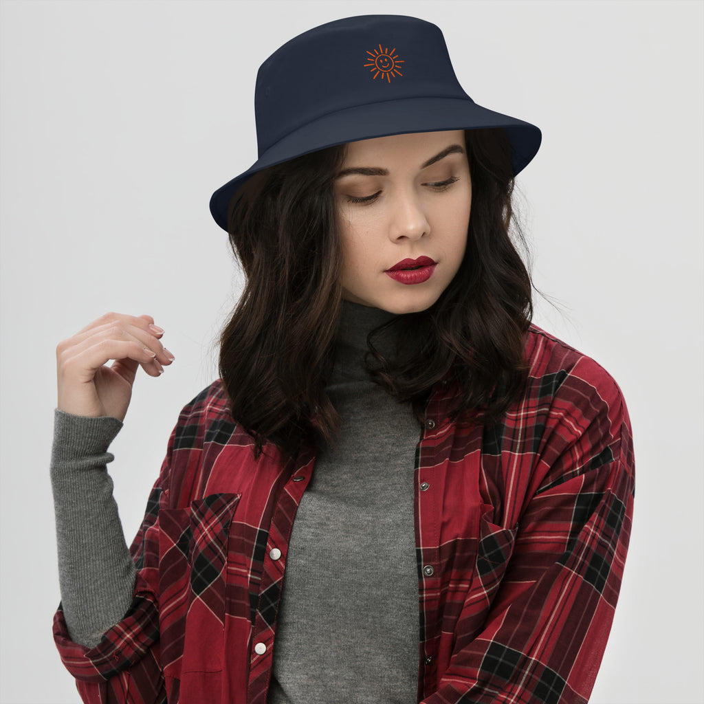The Sunshine Project cotton bucket hat in navy, front view