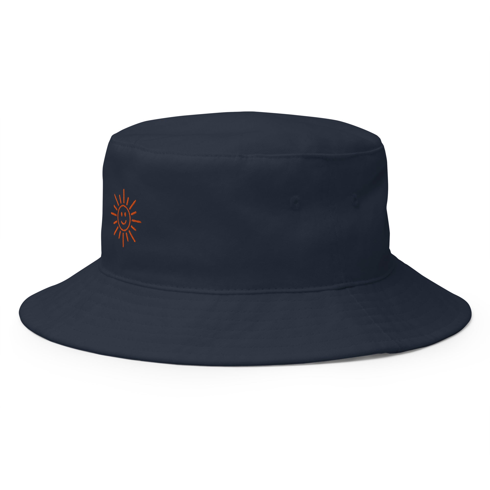 The Sunshine Project cotton bucket hat in navy, angled front view
