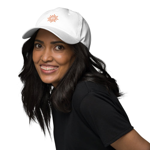 The Sunshine Hat, white classic dad hat, front view