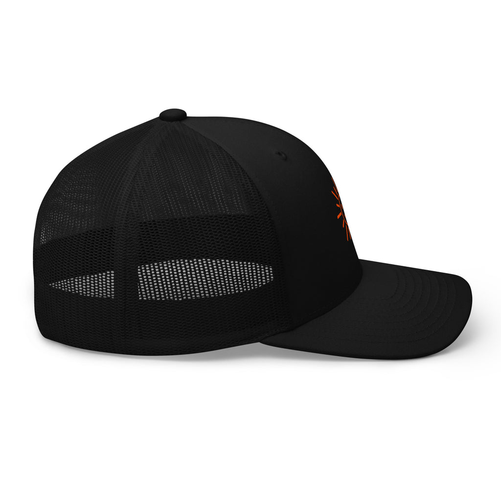 The Sunshine Project mesh-back trucker hat in black, right side view
