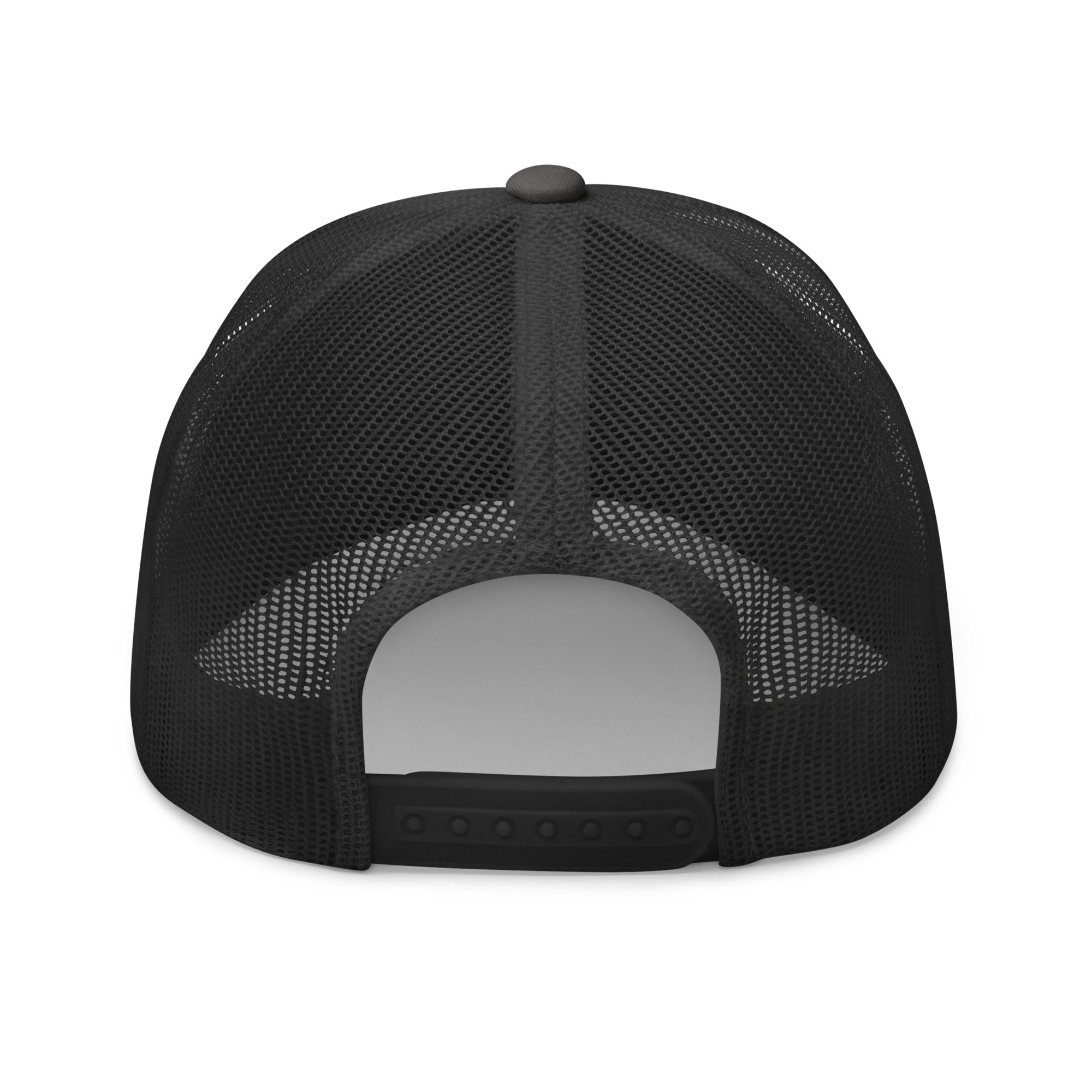 The Sunshine Project mesh-back trucker hat in charcoal gray, back view