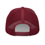 The Sunshine Project mesh-back trucker hat in cranberry red, back view