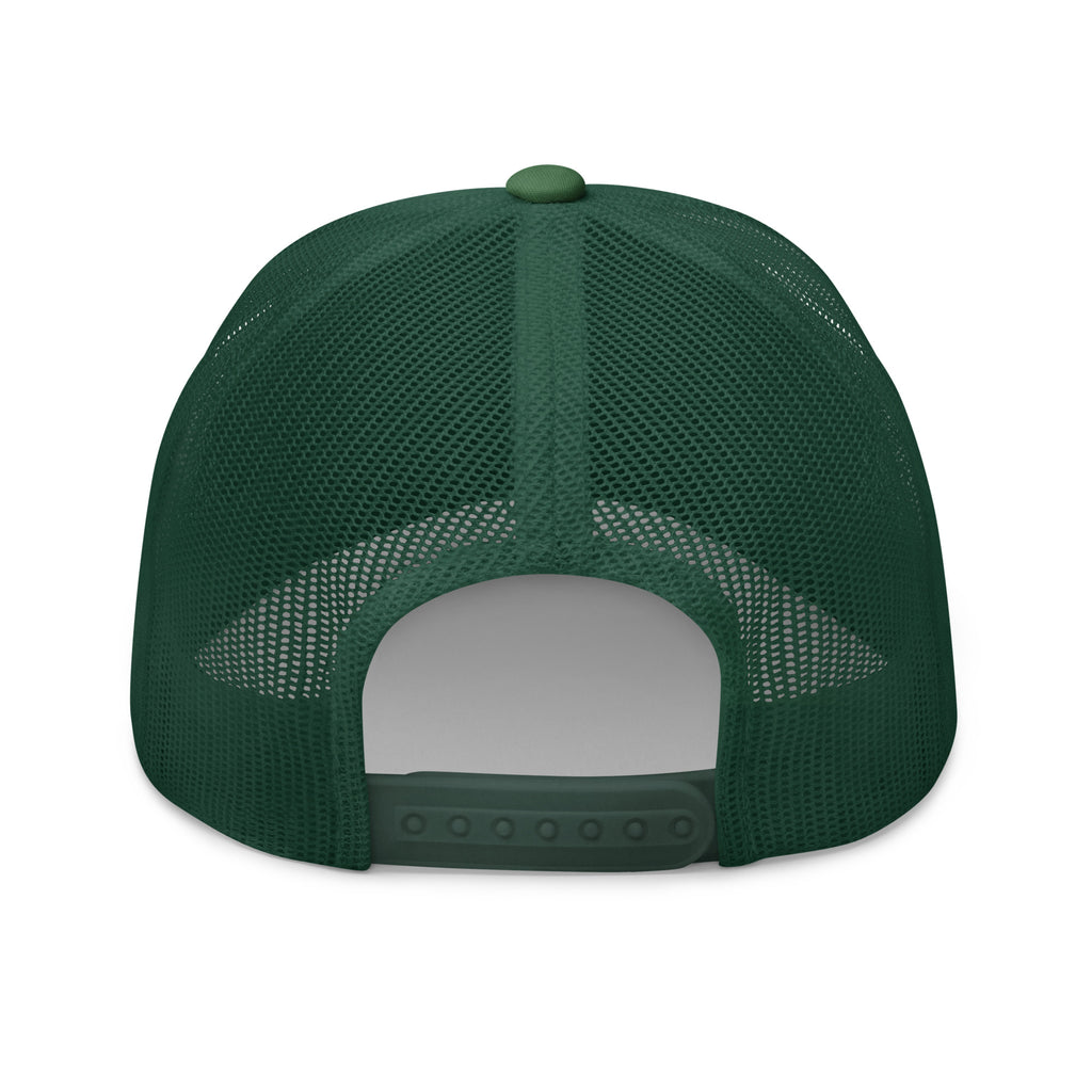 The Sunshine Project mesh-back trucker hat in evergreen, back view