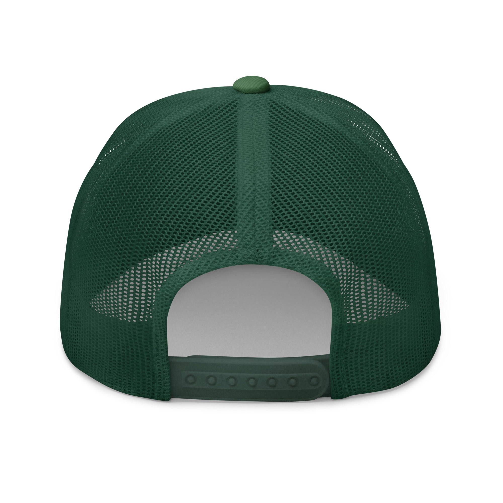 The Sunshine Project mesh-back trucker hat in evergreen, back view