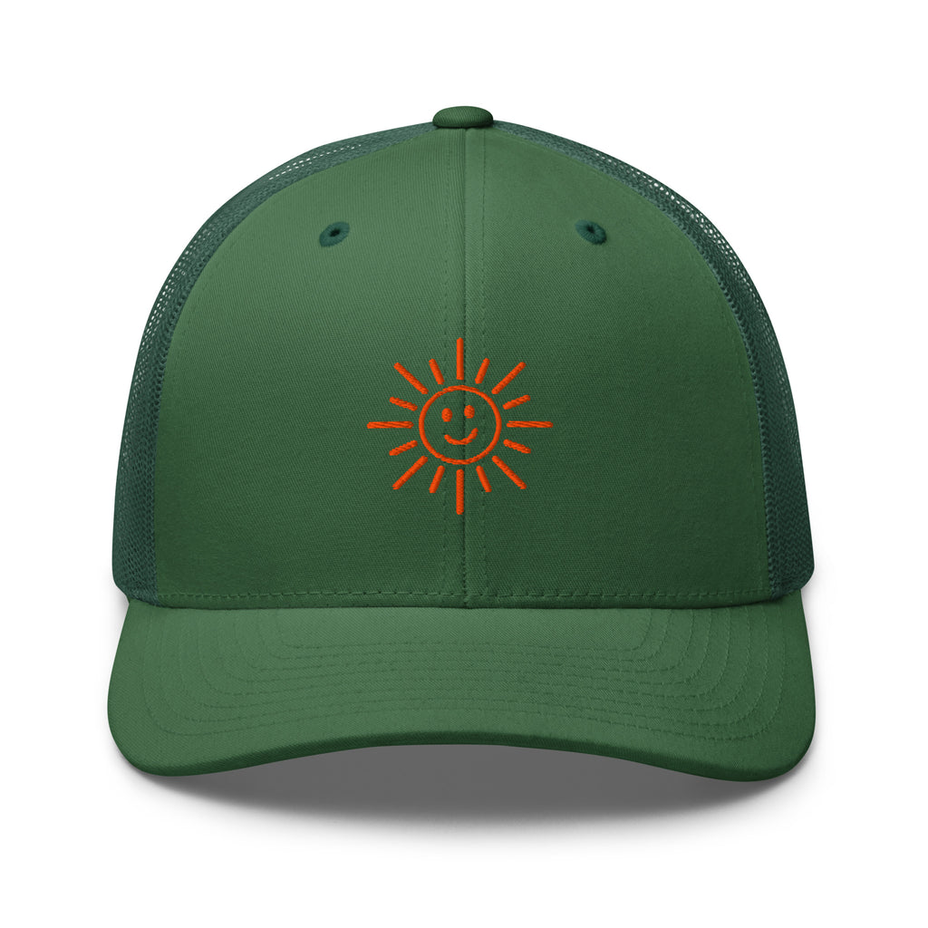 The Sunshine Project mesh-back trucker hat in evergreen, front view