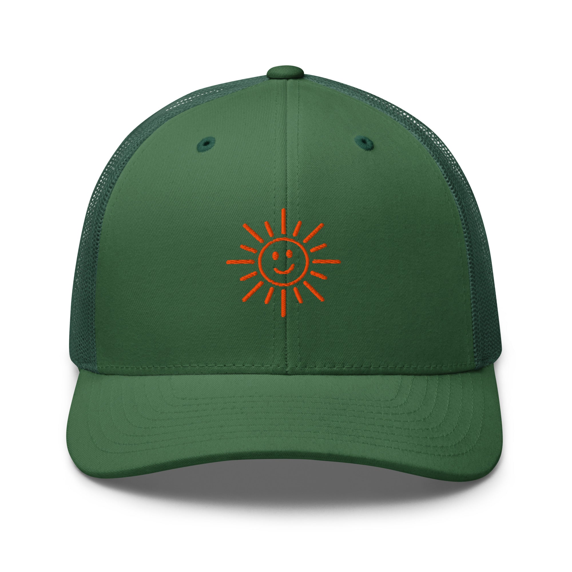 The Sunshine Project mesh-back trucker hat in evergreen, front view