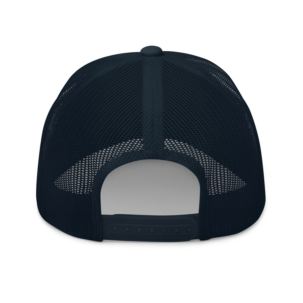 The Sunshine Project mesh-back trucker hat in navy, back view