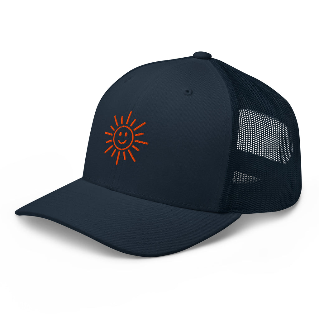The Sunshine Project mesh-back trucker hat in navy, angled front view