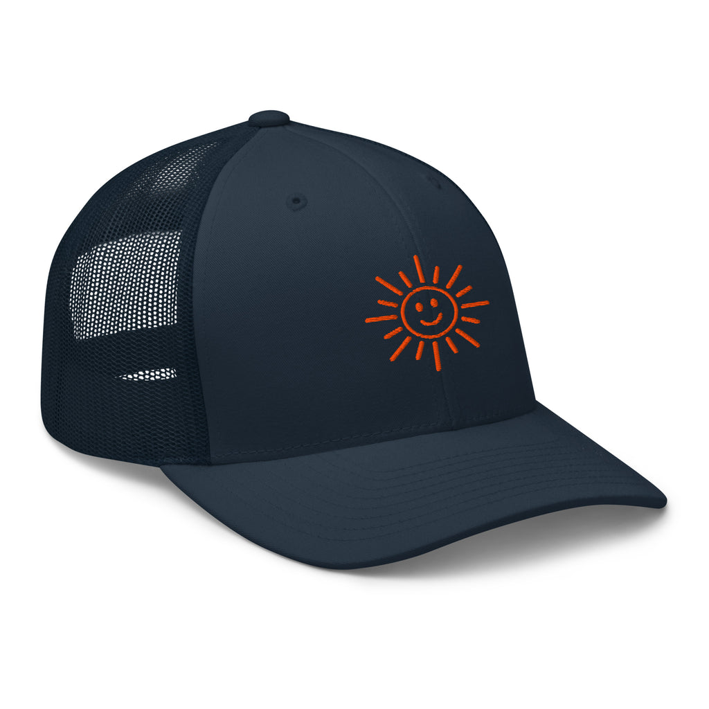 The Sunshine Project mesh-back trucker hat in navy, angled front view