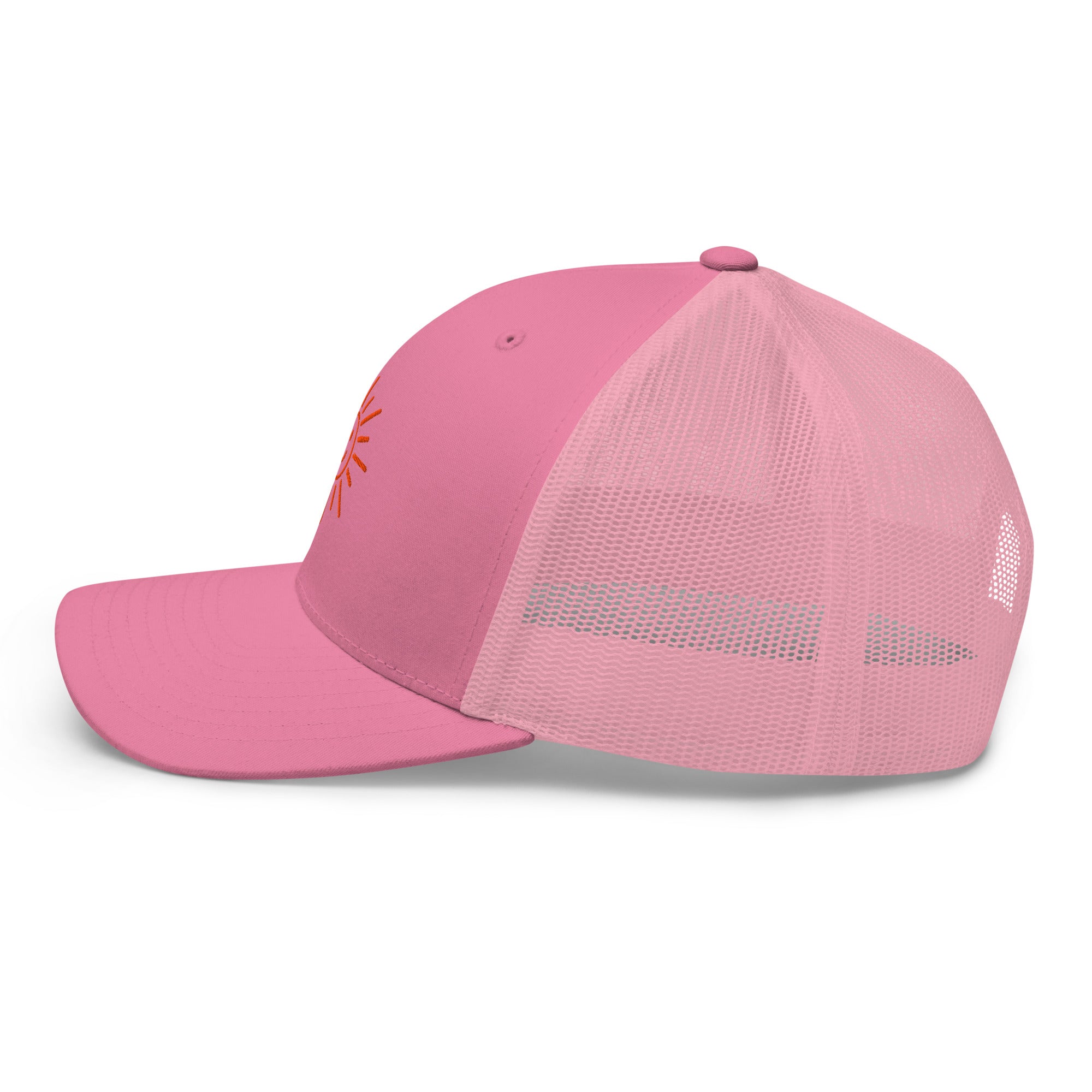 The Sunshine Project mesh-back trucker hat in pink, left side view
