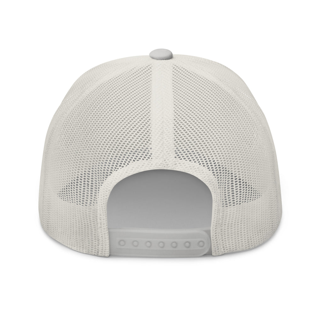 The Sunshine Project mesh-back trucker hat in silver, back view