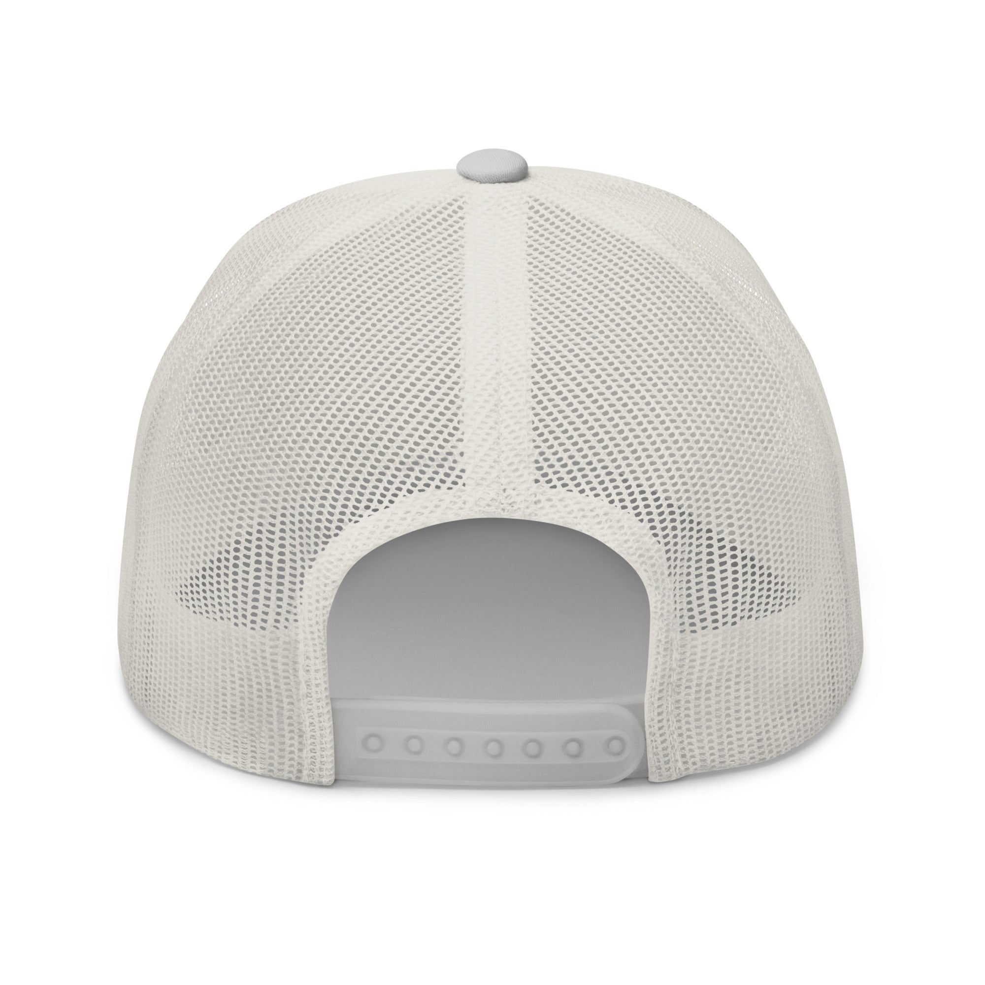 The Sunshine Project mesh-back trucker hat in silver, back view