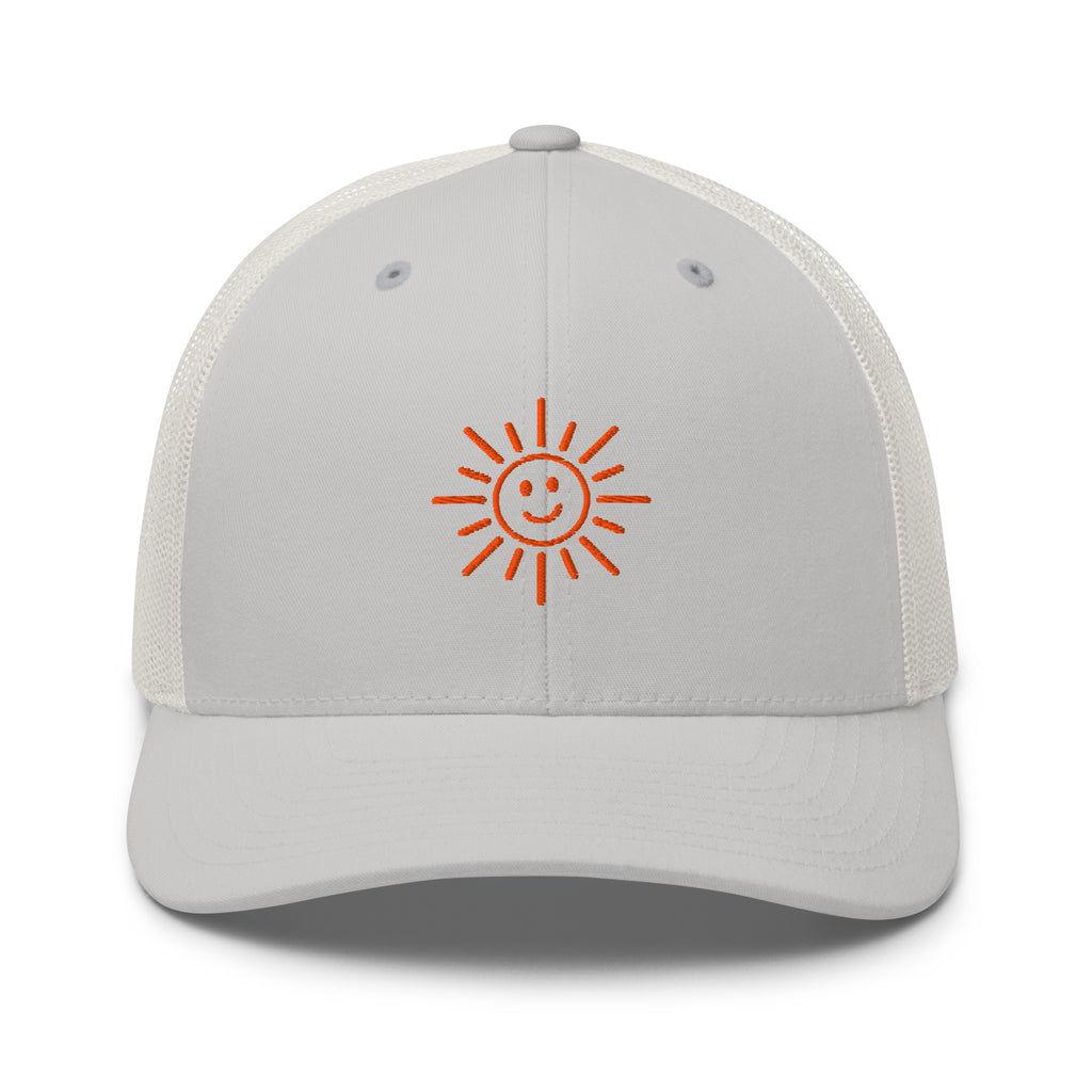 The Sunshine Project mesh-back trucker hat in silver, front view