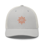 The Sunshine Project mesh-back trucker hat in silver, front view