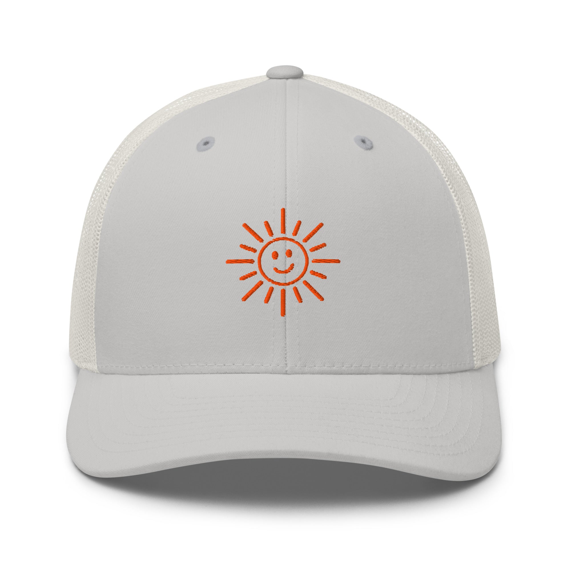 The Sunshine Project mesh-back trucker hat in silver, front view