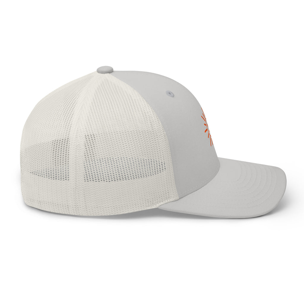 The Sunshine Project mesh-back trucker hat in silver, right side view