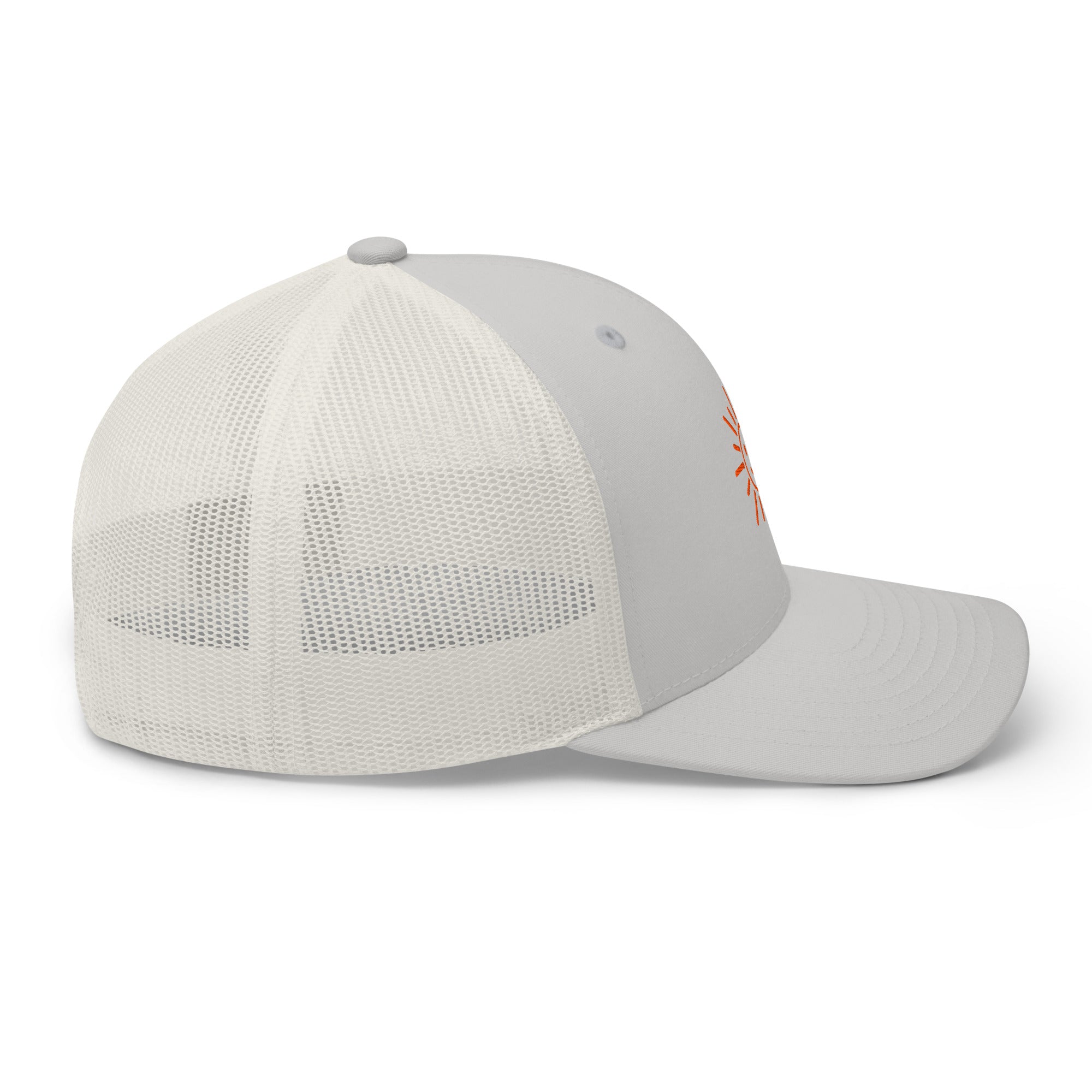 The Sunshine Project mesh-back trucker hat in silver, right side view