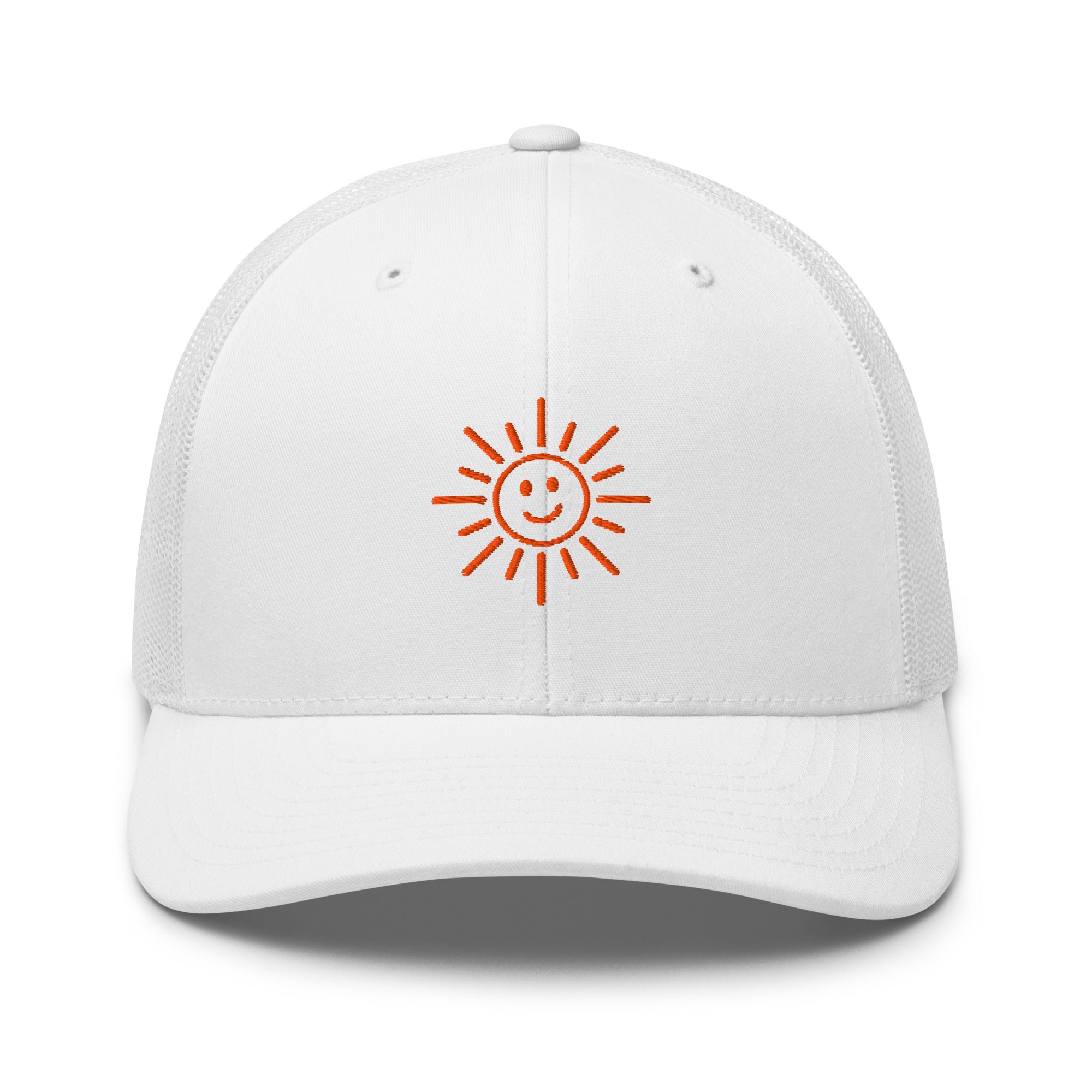 The Sunshine Project mesh-back trucker hat in white, front view
