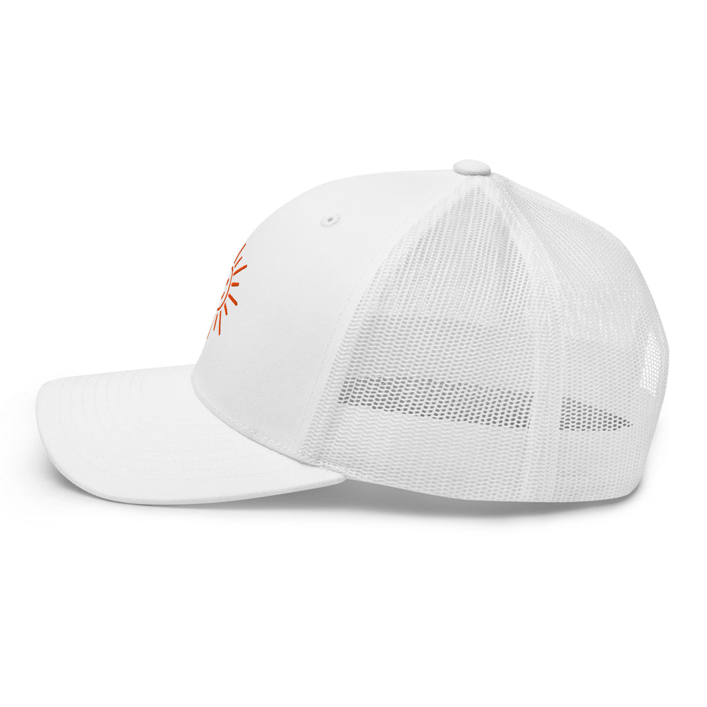 The Sunshine Project mesh-back trucker hat in white, left side view