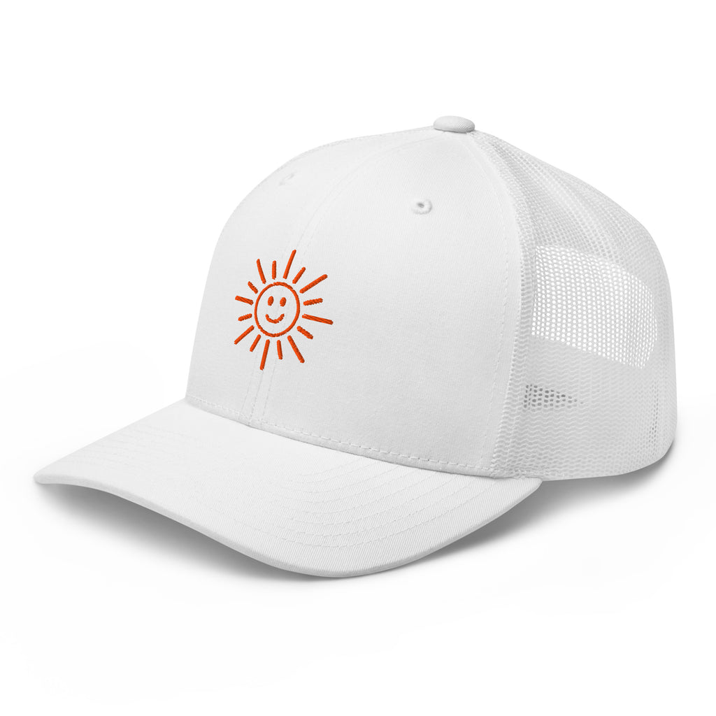The Sunshine Project mesh-back trucker hat in white, angled front view
