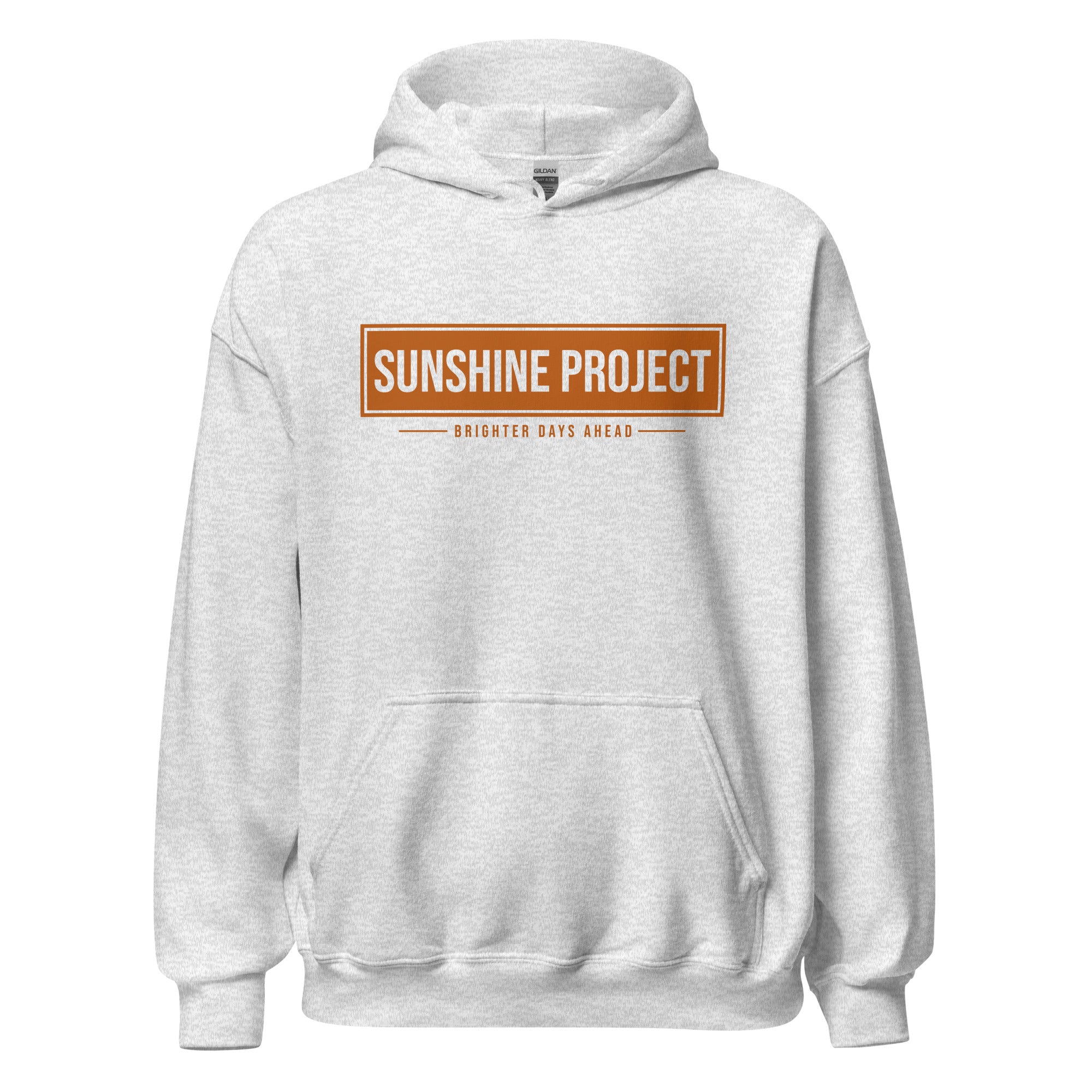 Sunshine Project Brighter Days Ahead unisex hoodie in ash gray, front view