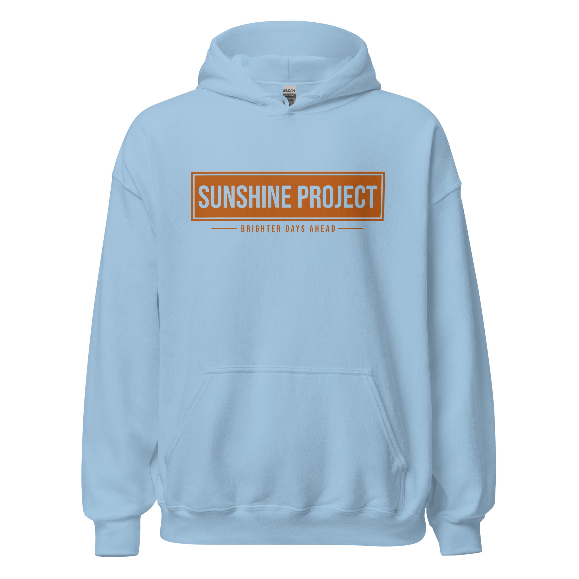 Sunshine Project Brighter Days Ahead unisex hoodie in light blue, front view