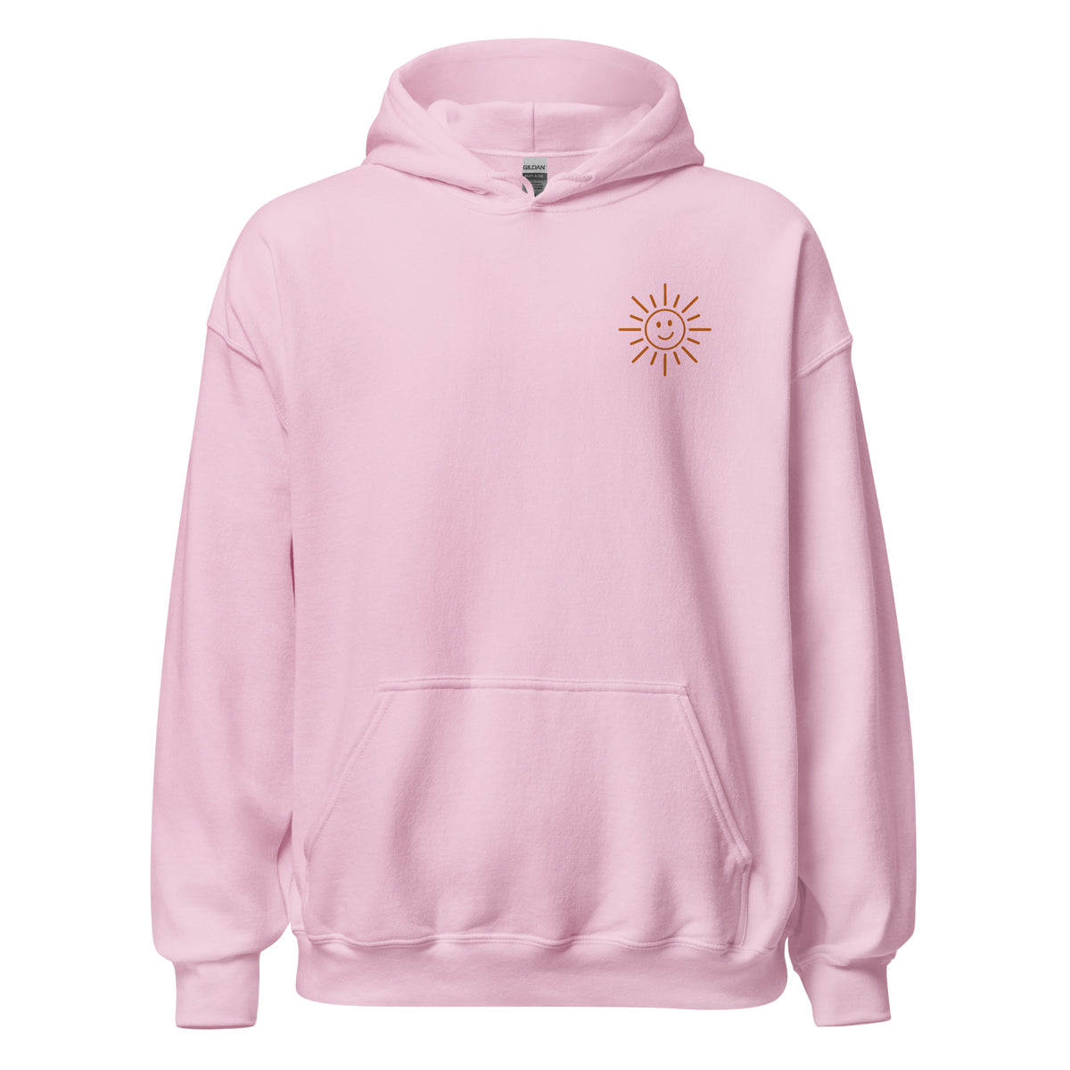 Sunshine Project "There Is Light Ahead" hoodie in light pink, front view